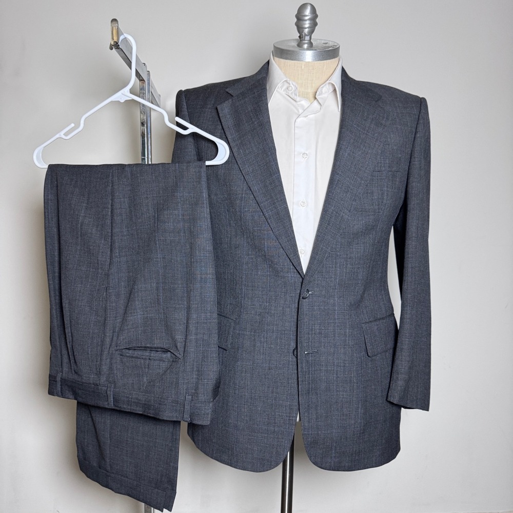 Jos.‎ A. Bank Suit Mens 43L 36x32 Grey Micro-check Wool Executive 2-Button Set